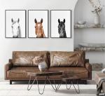 JJN 3Pcs Horse Wall Art Modern Animals Country Farm Animals Prints Posters Horse Portrait Canvas Painting Pictures for Home Farmhouse Bathroom Bedroom Living Room Unframed