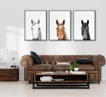 JJN 3Pcs Horse Wall Art Modern Animals Country Farm Animals Prints Posters Horse Portrait Canvas Painting Pictures for Home Farmhouse Bathroom Bedroom Living Room Unframed