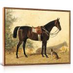 HLNIUC Rustic Farmhouse Horse Wall Art(12'X16') Dog Art Prints Canvas Wall Oil Painting Framed Vintage Wall Art for Room Office(Large Size)