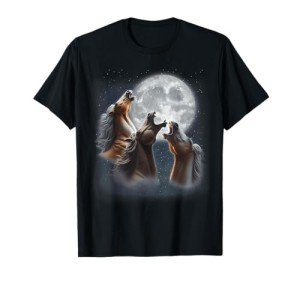 3 Horses Howling At The Moon Funny Horse Lover Equestrian T-Shirt