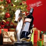 YINGAVERSAI Wine Bottle Holder Wine Racks Tabletop Horse Statue as Home Kitchen Wine Cellar Decorative Storage Organizer, Horse Sculpture Horse Decor Horse Gifts for Girls Men Women (Silver)