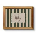 Vintage Gold Framed Skeleton Cowboy Wall Art, 12x16 Green Striped Western Horse Rider Canvas Print, Halloween Gothic Artwork Living Room Bedroom Farmhouse Rustic Retro Home Décor