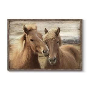 TAR TAR STUDIO Farmhouse Brown Horse Wall Art - Vintage Wooden Frame Painting Small Wild Western Pictures for Bedroom Bathroom Living Room