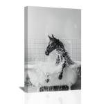 SWQYLB Funny Horse Bathroom Decor Cute Horse in Bathtub Wall Art Animal on Toilet Poster Prints Black and White Bathroom Animal Painting Rustic Bath Decor (Black, 12.00" x 18.00")