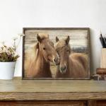 TAR TAR STUDIO Farmhouse Brown Horse Wall Art - Vintage Wooden Frame Painting Small Wild Western Pictures for Bedroom Bathroom Living Room