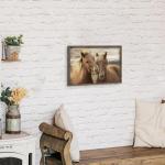 TAR TAR STUDIO Farmhouse Brown Horse Wall Art - Vintage Wooden Frame Painting Small Wild Western Pictures for Bedroom Bathroom Living Room