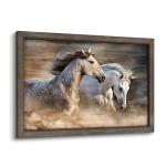 Framed Horse Wall Art Picture: Two Horses Art Running Horse Painting Horse Artwork Painted Wood for Bedroom(12x16)