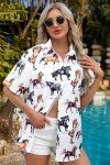 Western Button Up Shirts Women: Retro Cowgirl Shirt Rodeo Shirts Hawaiian Summer Vacation Short Sleeve Top Blouses