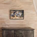 Framed Horse Wall Art Picture: Two Horses Art Running Horse Painting Horse Artwork Painted Wood for Bedroom(12x16)