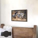 Framed Horse Wall Art Picture: Two Horses Art Running Horse Painting Horse Artwork Painted Wood for Bedroom(12x16)