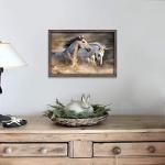 Framed Horse Wall Art Picture: Two Horses Art Running Horse Painting Horse Artwork Painted Wood for Bedroom(12x16)
