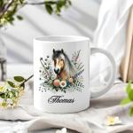 Horse Lover’s Custom Ceramic Mug 11oz 15oz - Personalized Name Animal Coffee Cup with Floral Horse Art - Unique Equestrian Coffee and Tea Cup