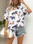 Western Button Up Shirts Women: Retro Cowgirl Shirt Rodeo Shirts Hawaiian Summer Vacation Short Sleeve Top Blouses