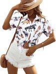 Western Button Up Shirts Women: Retro Cowgirl Shirt Rodeo Shirts Hawaiian Summer Vacation Short Sleeve Top Blouses