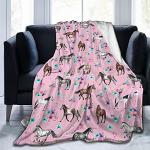 Knsoiv 3D Flannel Plush Throw Blanket, Horses Flowers Pink Pattern Little Girls Room Watercolor Blankets for Better Relaxing, Super Cozy Air Conditioning Blanket 50"X40"