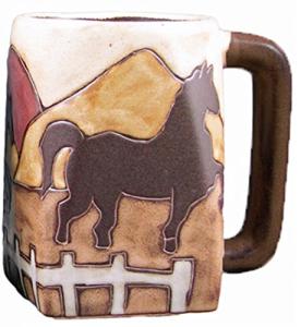 One (1) MARA STONEWARE COLLECTION - 12 Oz Coffee Cup Collectible Square Bottom Dinner Mugs - Equestrian Horse