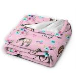 Knsoiv 3D Flannel Plush Throw Blanket, Horses Flowers Pink Pattern Little Girls Room Watercolor Blankets for Better Relaxing, Super Cozy Air Conditioning Blanket 50"X40"