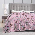 Knsoiv 3D Flannel Plush Throw Blanket, Horses Flowers Pink Pattern Little Girls Room Watercolor Blankets for Better Relaxing, Super Cozy Air Conditioning Blanket 50"X40"