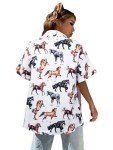 Western Button Up Shirts Women: Retro Cowgirl Shirt Rodeo Shirts Hawaiian Summer Vacation Short Sleeve Top Blouses