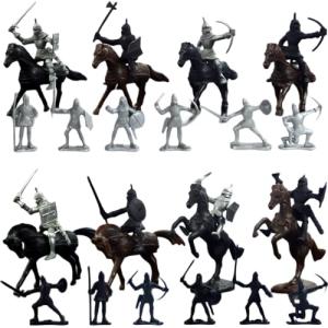 Enajucy 28pcs/Set Medieval Knights Toy Soldier - Army Figures Miniature Playset with Cavalry, Horses and Soldiers (Knights and Horse Set)