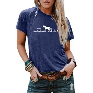 Horse Lover T-Shirt Women Western Shirts Horse Gifts for Girls Western Graphic Tees Casual Short Sleeve Tops Blue