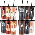 Mifoci 12 Horse Party Favors Horse Cups with Lid Straw 24 oz Plastic Drink Cups Bulk Reusable Tumblers for Birthday Party Themed Gifts