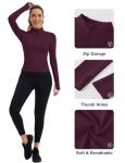 ZHENWEI Workout Shirt Women Long Sleeve Quarter Zip Pullover Quick Dry Athletic Slim Fit Golf Yoga Gym Tops with Thumb Hole (Wine Red,L)