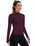 ZHENWEI Workout Shirt Women Long Sleeve Quarter Zip Pullover Quick Dry Athletic Slim Fit Golf Yoga Gym Tops with Thumb Hole (Wine Red,L)