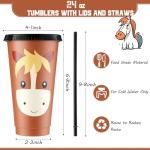 Mifoci 12 Horse Party Favors Horse Cups with Lid Straw 24 oz Plastic Drink Cups Bulk Reusable Tumblers for Birthday Party Themed Gifts