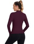 ZHENWEI Workout Shirt Women Long Sleeve Quarter Zip Pullover Quick Dry Athletic Slim Fit Golf Yoga Gym Tops with Thumb Hole (Wine Red,L)