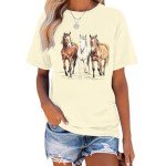 Horse Shirt Women Horse Lover Tshirt Funny Horse Riding Horse Graphic Tee Animal Western Country Summer Short Sleeve Tops Apricot