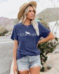 Horse Lover T-Shirt Women Western Shirts Horse Gifts for Girls Western Graphic Tees Casual Short Sleeve Tops Blue