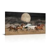 Artsbay Horse Wall Art Running on Grassland Pictures Night Scenery Decor Wild Animal Pictures Wooden Artwork for Bedroom Living Room Office 24x48 Inches