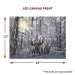 BANBERRY DESIGNS LED Wall Art - Horse Drawn Sleigh - Lighted Canvas Print - Snowy Winter Scene - Cardinals - Measures 12"X16"