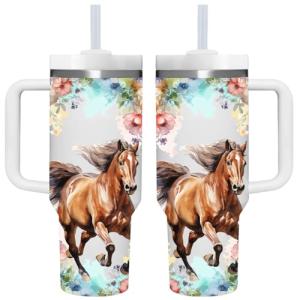 40 OZ Horse Tumbler with Handle.Horse Lover Cup Gift.40 OZ Unique Birthday Christmas Horse Tumblers Gifts for Women Men.