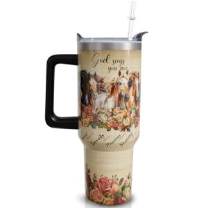 qoepfnsh 40 oz Horse Tumbler with Handle and Straw, Christian Stainless Steel Vacuum Insulated Travel Coffee Mug Cup Water Bottle, Horses Stuff Accessories Decor Gifts for Women Girls