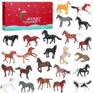 Jenaai 24 Pcs Horse Advent Calendar 2025 Christmas Countdown Calendar Holiday Collection 24 Days with Realistic Horse Figurines Farm Animal Xmas Gift and Surprise for Horses Lover