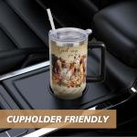 qoepfnsh 40 oz Horse Tumbler with Handle and Straw, Christian Stainless Steel Vacuum Insulated Travel Coffee Mug Cup Water Bottle, Horses Stuff Accessories Decor Gifts for Women Girls