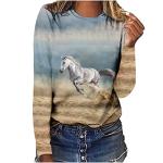 Horses T Shirt Women Funny Graphic Tees Long Sleeve Crew Neck Shirts Casual Loose Fit Blouses Horse Lover T-Shirt Gift