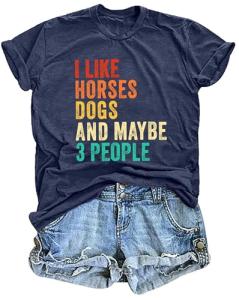 Funny Saying Shirt for Women Funny Letter Printed Shirts Horse Lover T-Shirt Ride Horses Letter Graphic Tops Blue