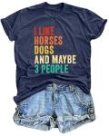 Funny Saying Shirt for Women Funny Letter Printed Shirts Horse Lover T-Shirt Ride Horses Letter Graphic Tops Blue