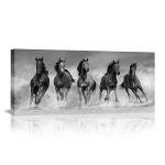iLOOKLiKE Large Running Horse Canvas Pictures Wall Art Black and White Paintings Modern Wild Animals Artwork for Living Room Bedroom Decoration Framed and Ready to Hang Gallery Wrapped 20x48inch