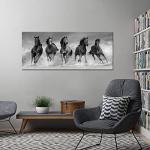 iLOOKLiKE Large Running Horse Canvas Pictures Wall Art Black and White Paintings Modern Wild Animals Artwork for Living Room Bedroom Decoration Framed and Ready to Hang Gallery Wrapped 20x48inch