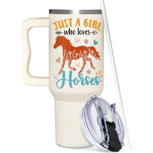 AT2Z GLOBAL Horse Gifts For Girls - Horse Gifts for Women - Christmas, Mothers Day, Birthday Gift For Horses Lovers - Horses Riding Lover Gift - 40Oz Tumbler With Handle & Straw