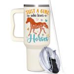 AT2Z GLOBAL Horse Gifts For Girls - Horse Gifts for Women - Christmas, Mothers Day, Birthday Gift For Horses Lovers - Horses Riding Lover Gift - 40Oz Tumbler With Handle & Straw