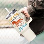 AT2Z GLOBAL Horse Gifts For Girls - Horse Gifts for Women - Christmas, Mothers Day, Birthday Gift For Horses Lovers - Horses Riding Lover Gift - 40Oz Tumbler With Handle & Straw