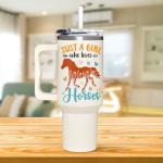 AT2Z GLOBAL Horse Gifts For Girls - Horse Gifts for Women - Christmas, Mothers Day, Birthday Gift For Horses Lovers - Horses Riding Lover Gift - 40Oz Tumbler With Handle & Straw