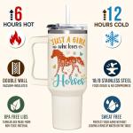 AT2Z GLOBAL Horse Gifts For Girls - Horse Gifts for Women - Christmas, Mothers Day, Birthday Gift For Horses Lovers - Horses Riding Lover Gift - 40Oz Tumbler With Handle & Straw