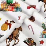 Western Cowboy Christmas Blanket, Cactus Santa Claus Ride Horse Print Ultra-Soft Micro Fleece Blanket - Western Winter Xmas Comfort and Warmth Fuzzy Blanket for Couch Living Room Decor，30"X40"