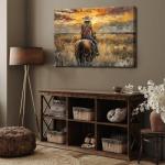 OCRXLYTH Western Cowgirl Riding Horse Canvas Wall Art Cowgirl Wall Decor Pictures Sunset Countryside Landscape Painting Print Vintage Artwork for Living room bedroom country decoration 12x16